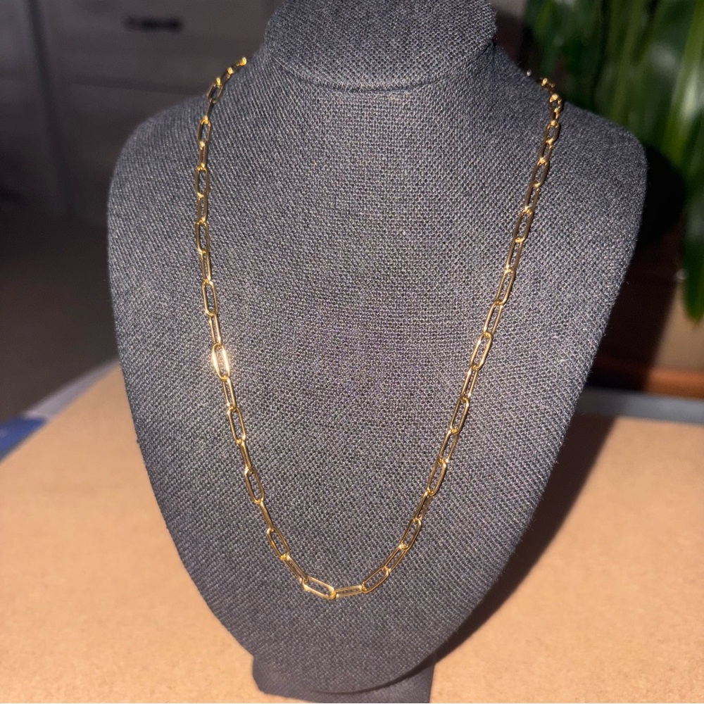 Gold Paper Clip Chain Necklace | 16” Stainless Steel
